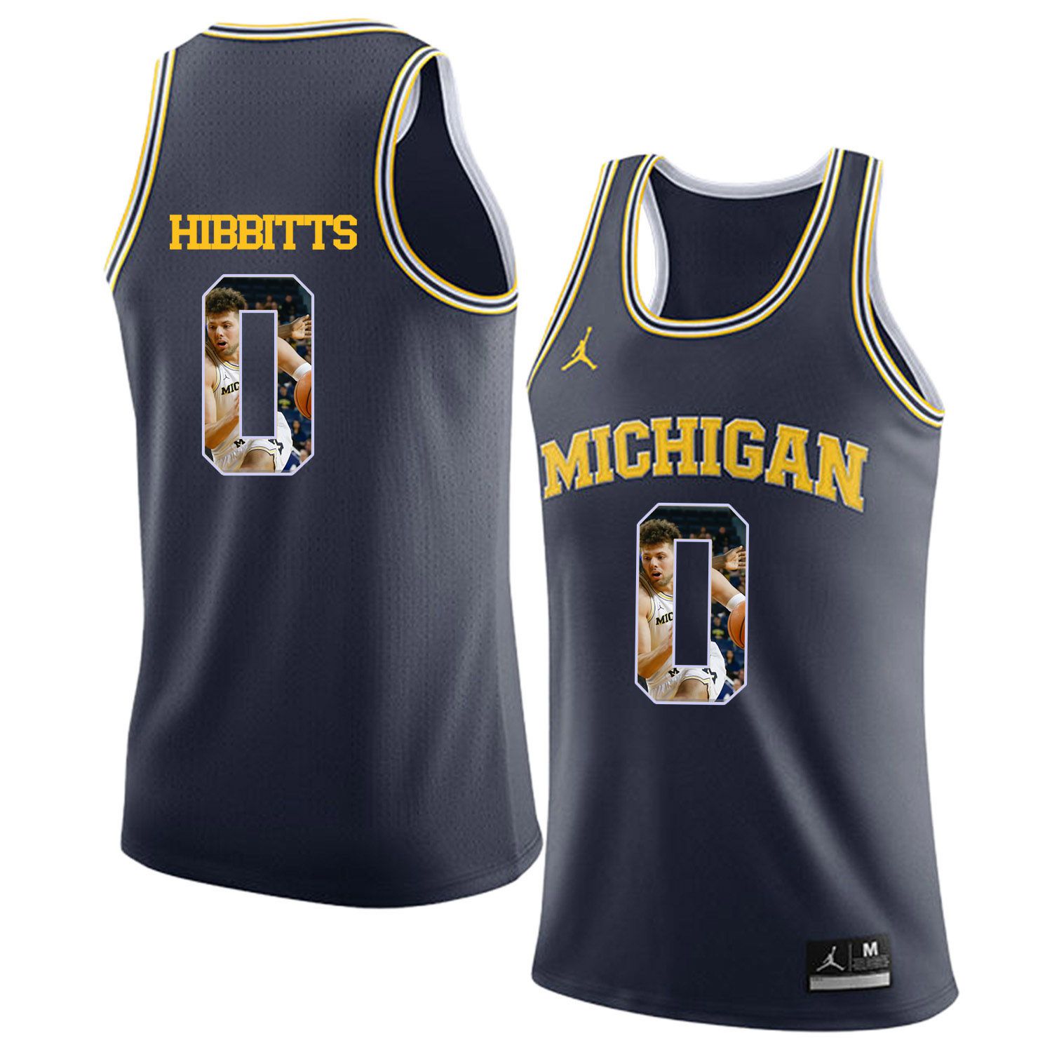 Men Jordan University of Michigan Basketball Navy #0 Hibbitts Fashion Edition Customized NCAA Jerseys